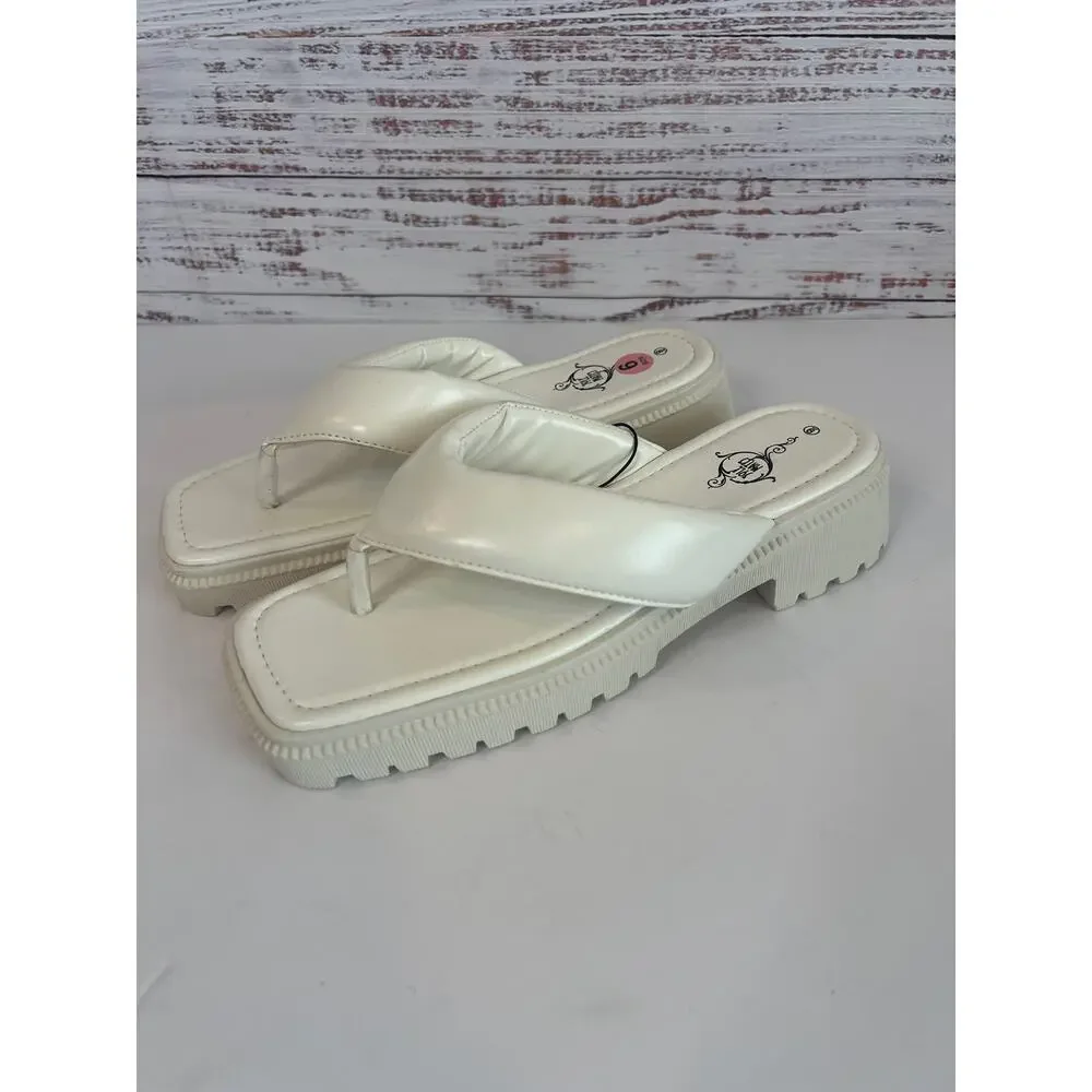 Soul Mates Womens Slide Sandals Chunky Lug Soul Puffer thong Strap White Size 9